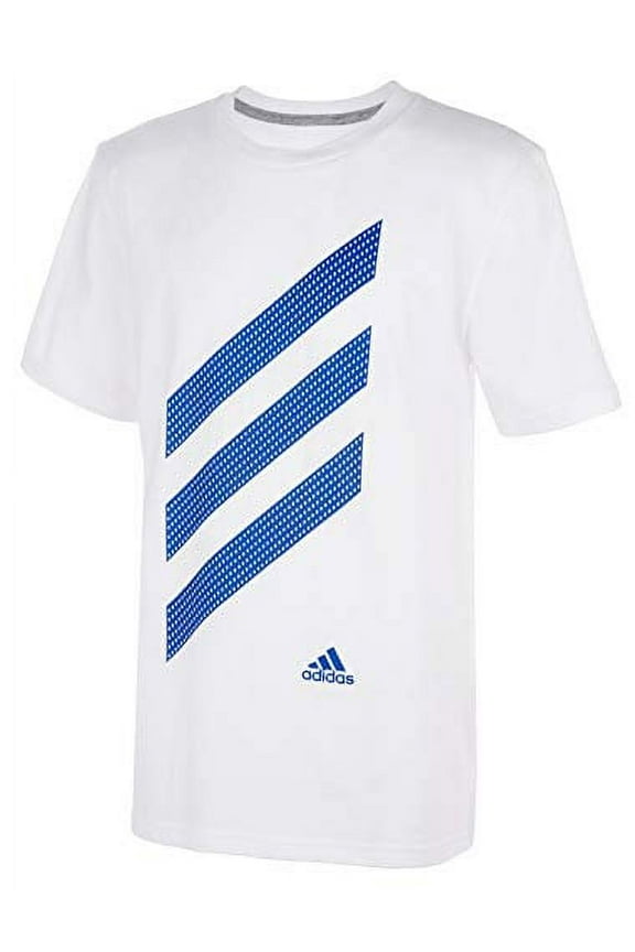 Boys' Short Sleeve Logo Tee Shirt (Small, 3-Stripe New White)