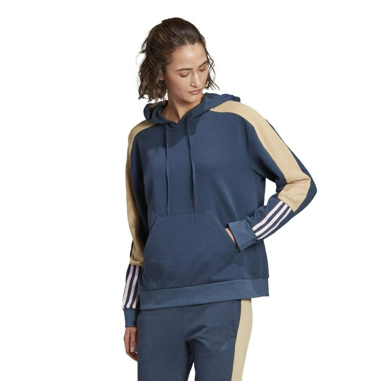 adidas Color Block Women s Linear Hoodie Crew Navy Hazy Beige