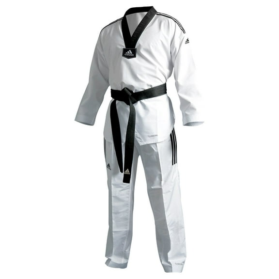 adidas Eco Fighter 3 Taekwondo Black V-Neck Sparring Uniform w/ 3 Stripes - 100% Polyester - 150