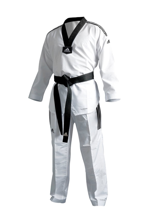 Eco Fighter 3 Taekwondo Black V-Neck Sparring Uniform w/ 3 Stripes - 100% Polyester - 210