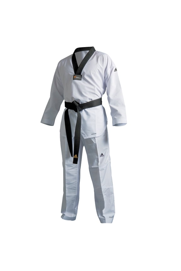 Eco Fighter Taekwondo Sparring Competition Uniform WT Approved 100% Polyester Ultralight - Black V-Neck - 130 (00)
