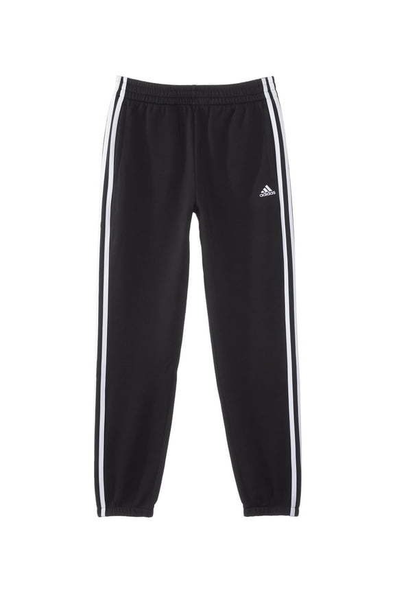 Essential 3-Stripes Fleece Joggers (Big Kids) (Girls, Black, MD (10-12 Big Kid), One Size)