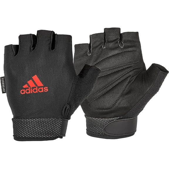 adidas Essential Adjustable Fingerless Gloves for Men and Women - Padded Weight Lifting Gloves - Adjustable Wrist Straps for Tailored, Secure Fit Red Small