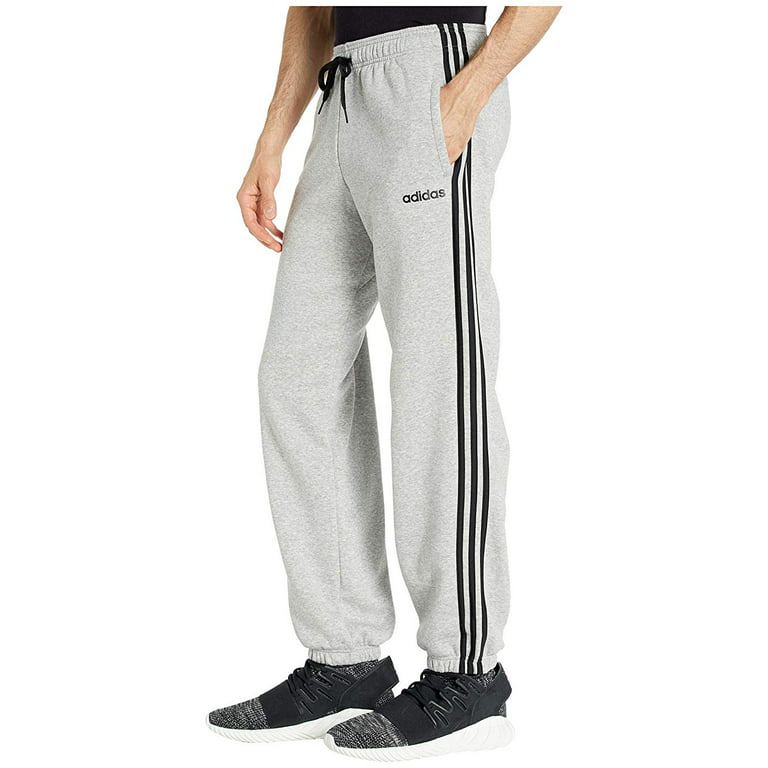 adidas Essentials 3-Stripes Fleece Grey Open Medium Hem Pants Heather/Black