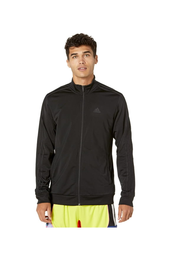 Essentials 3-Stripes Tricot Track Jacket (Mens, Black/Black, LG Tall, One Size)