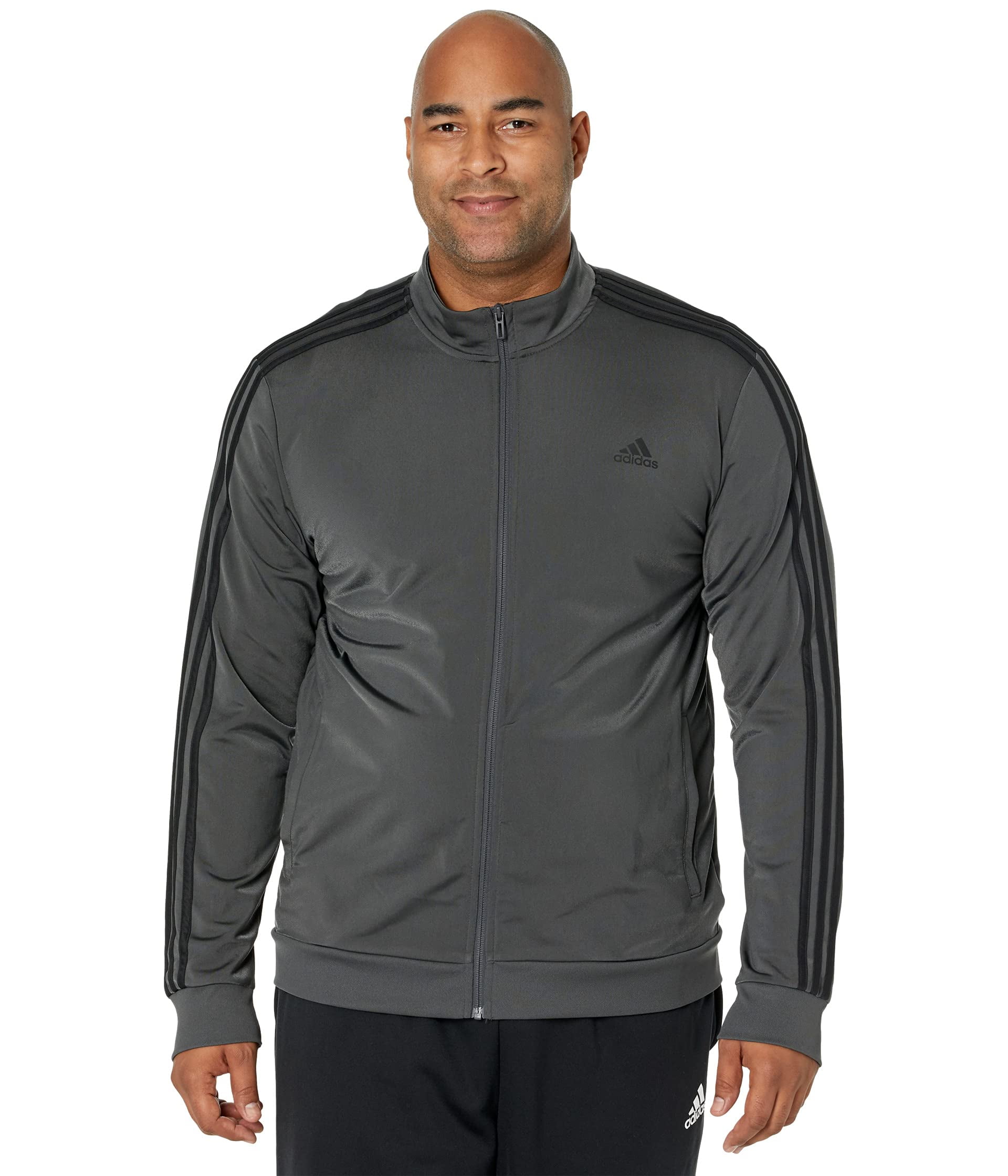 adidas Essentials 3-Stripes Tricot Track Jacket (Mens, Dark Grey/Solid  Grey/Black, 2XL Tall, One Size)