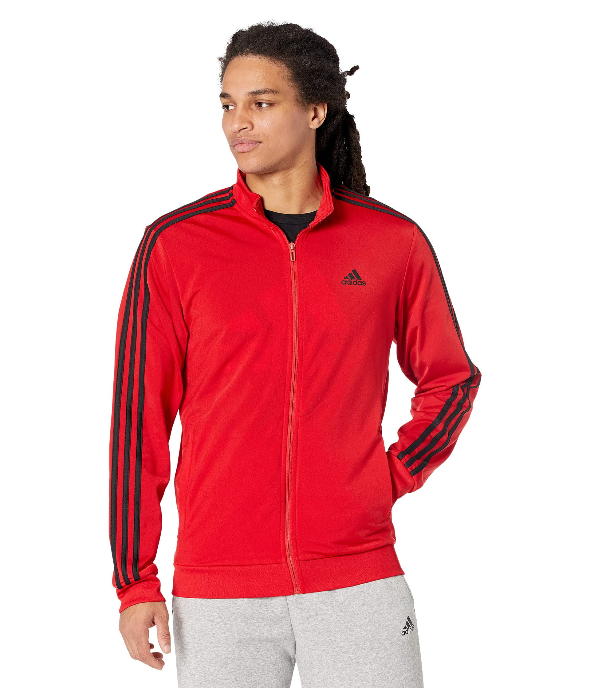 adidas Essentials 3-Stripes Tricot Track Jacket (Mens, Scarlet/Black, SM) adidas Essentials 3-Stripes Tricot Track Jacket (Mens, Scarlet/Black, SM)