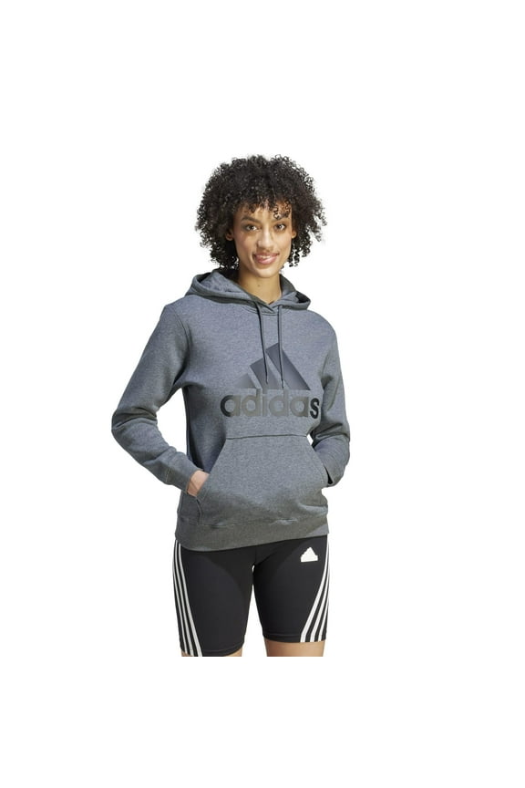 Essentials Big Logo Regular Fleece Hoodie (Womens, Dark Grey Heather/Black, XS, One Size)