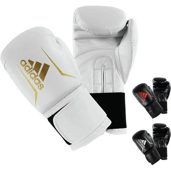 Adidas FLX 3.0 Speed 50 Boxing Gloves for Light Sparring, White/Gold, 10 oz