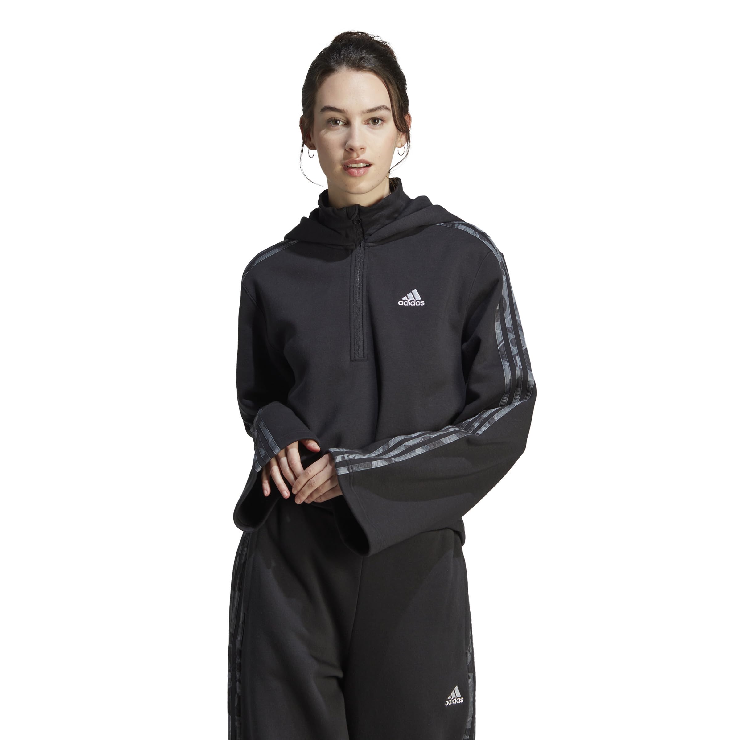 adidas 3 stripe hoodie womens black