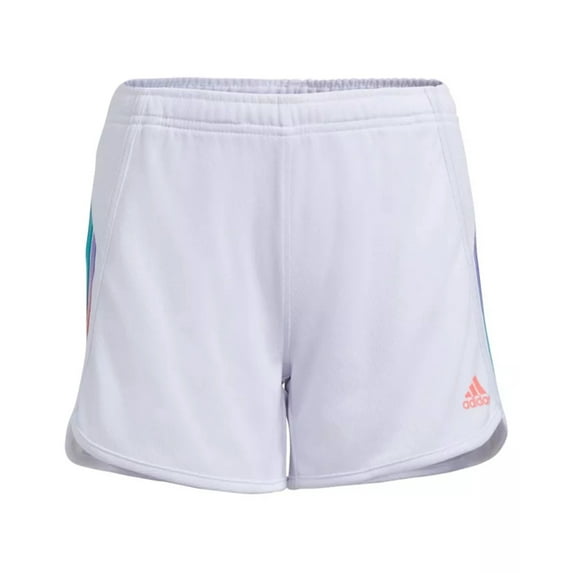 adidas Girls' Big Elastic Waistband Gradient 3 Stripe Mesh Short, White, X-Large (16)