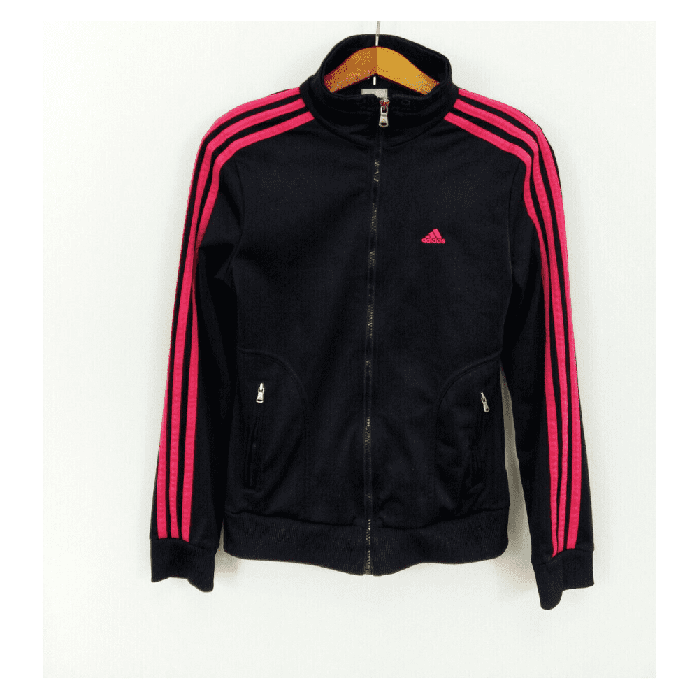 adidas Girls Long Sleeve Full Zip Track Jacket, Black/Pink, Sz S (7-8) adidas Girls Long Sleeve Full Zip Track Jacket, Black/Pink, Sz S (7-8)