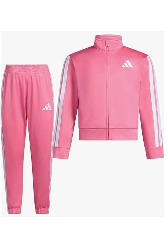 Girls Zip Front Classic Tricot Jacket and Joggers Set, Magenta Pink with White Stripes, Size 5