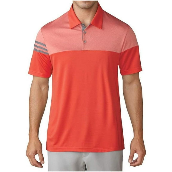 adidas Golf Men's Golf 3-Stripes Heather Block Polo Shirt, Blaze Orange, X-Large