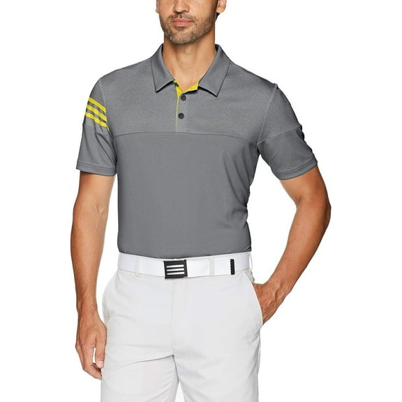 adidas Golf Men's Golf 3-Stripes Heather Block Polo Shirt, Vista Grey/EQT Yellow, XX-Large