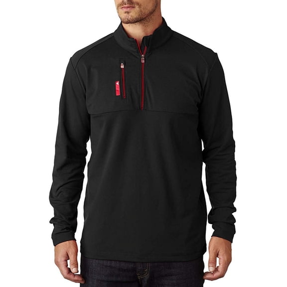 adidas Golf Mens Puremotion Mixed Media Quarter-Zip A195, Black/Bold Red, X-Large