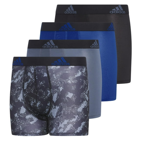 adidas Kids-Boy's Performance Boxer Briefs Underwear (4-Pack), Galaxy Camo Black-Carbon/Black/Team Royal Blue, Small