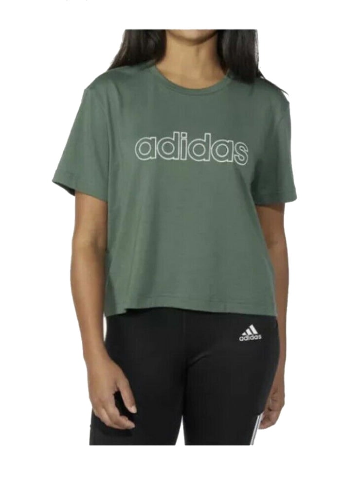 adidas Ladies' Primegreen Aeroready Logo Crop Tee, Green, Small