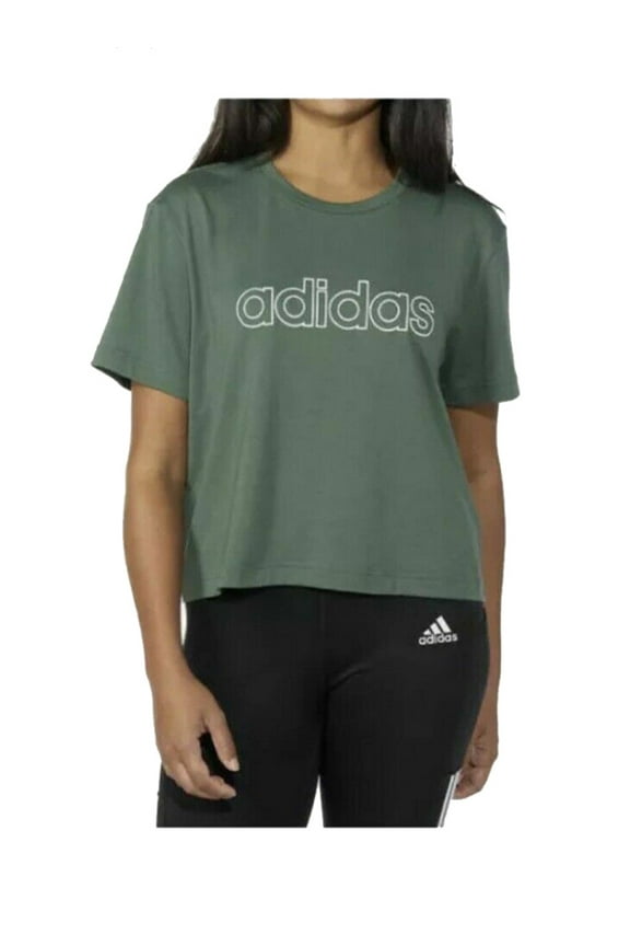 Ladies' Primegreen Aeroready Logo Crop Tee, Green, Small