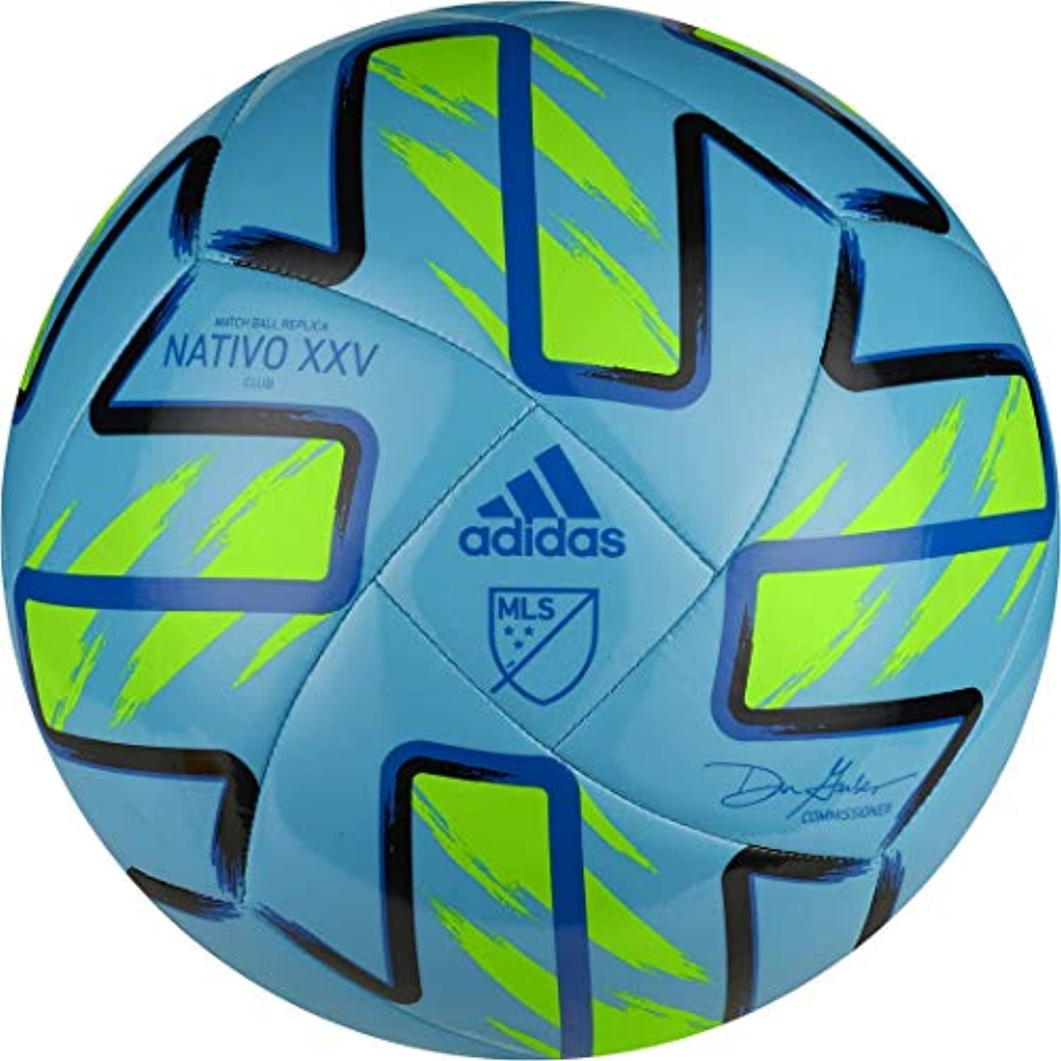 adidas MLS Club Soccer Ball, Samba Blue/Solar Green/Black/Glory Blue, 5