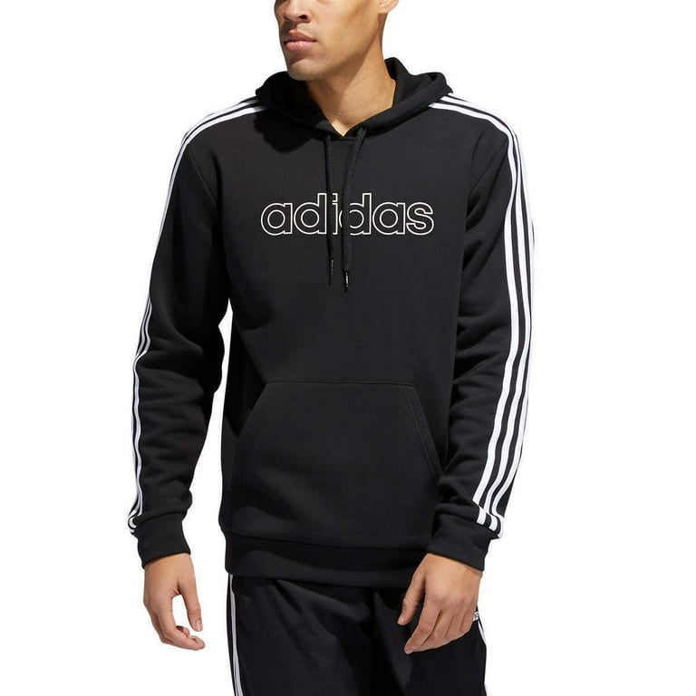 adidas Men\'s 3 Stripe Fleece Lined Hoodie Sweatshirt, Black/White Large -  NEW