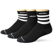 adidas Men's 3-Stripe High Quarter Sock (3-Pair), Black/White/Black - Onix Marl, Large, (Shoe Size 6-12)