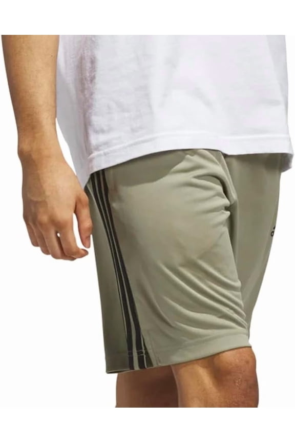 Men's 3 Stripe Moisture Wicking Breathable Active Short (US, Alpha, Medium, Regular, Regular, Silver Pebble/Black (Light Green))