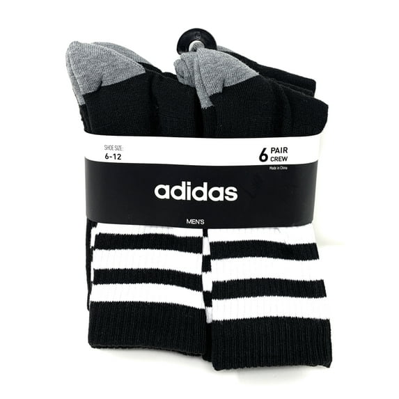 adidas Men's 6 Pack 3-Stripe Aeroready Full Cushioned Footbed Crew Socks, Black