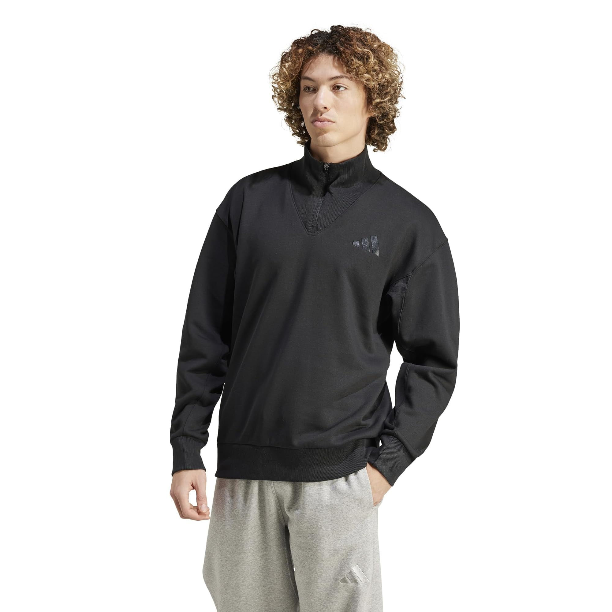 adidas Men's All SZN Fleece Quarter-Zip Crewneck Swearshirt, Black
