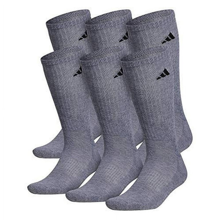 adidas Men's Athletic Cushioned Crew Socks (6-Pair), Heather Grey/Black,  Large, (Shoe Size 6-12)