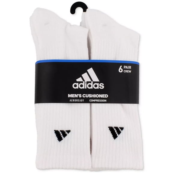 adidas Men's Athletic Cushioned Crew Socks (6-Pair), White/Black, XL, (Shoe Size 12-15)