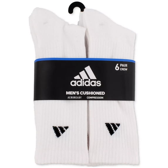 adidas Men's Athletic Cushioned Crew Socks (6-Pair), White/Black, XL, (Shoe Size 12-15)