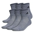 thumbnail image 1 of adidas Men's Athletic Cushioned Quarter Sock (6-Pair), Heather Grey/Black, Large, (Shoe Size 6-12), 1 of 3