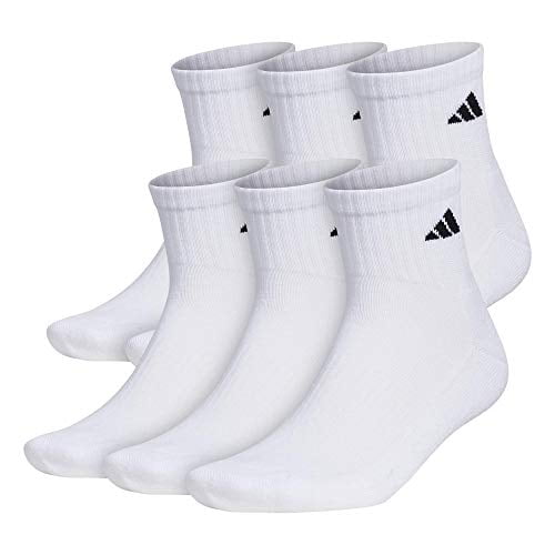 adidas Men's Athletic Cushioned Quarter Sock (6-Pair), White/Black, Large, (Shoe Size 6-12)