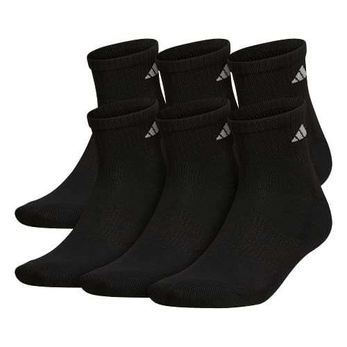 adidas Men's Athletic Cushioned Quarter Socks (6-Pair), Black/Aluminum ...