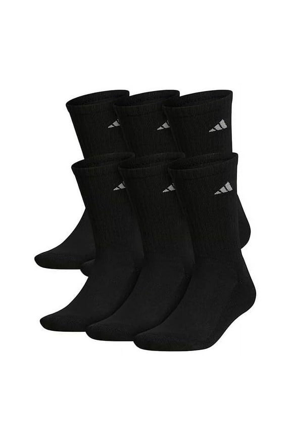 Men's Classic Cushioned Aeroready 6 Pack Black Crew Socks Shoe Size 6-12
