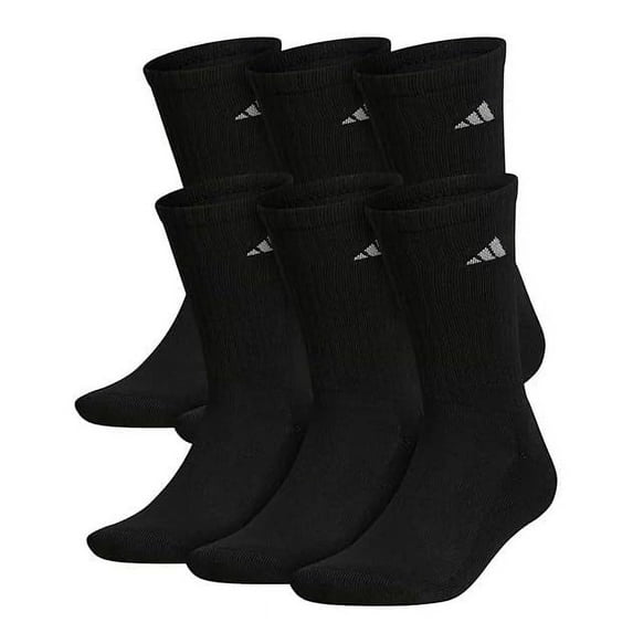 Adidas Men's Classic Cushioned Aeroready 6 Pack Black Crew Socks Shoe Size 6-12