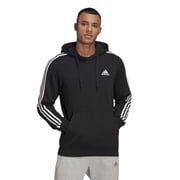 adidas Mens Essentials 3 Stripes French Terry Hoodie, Black/White, Small