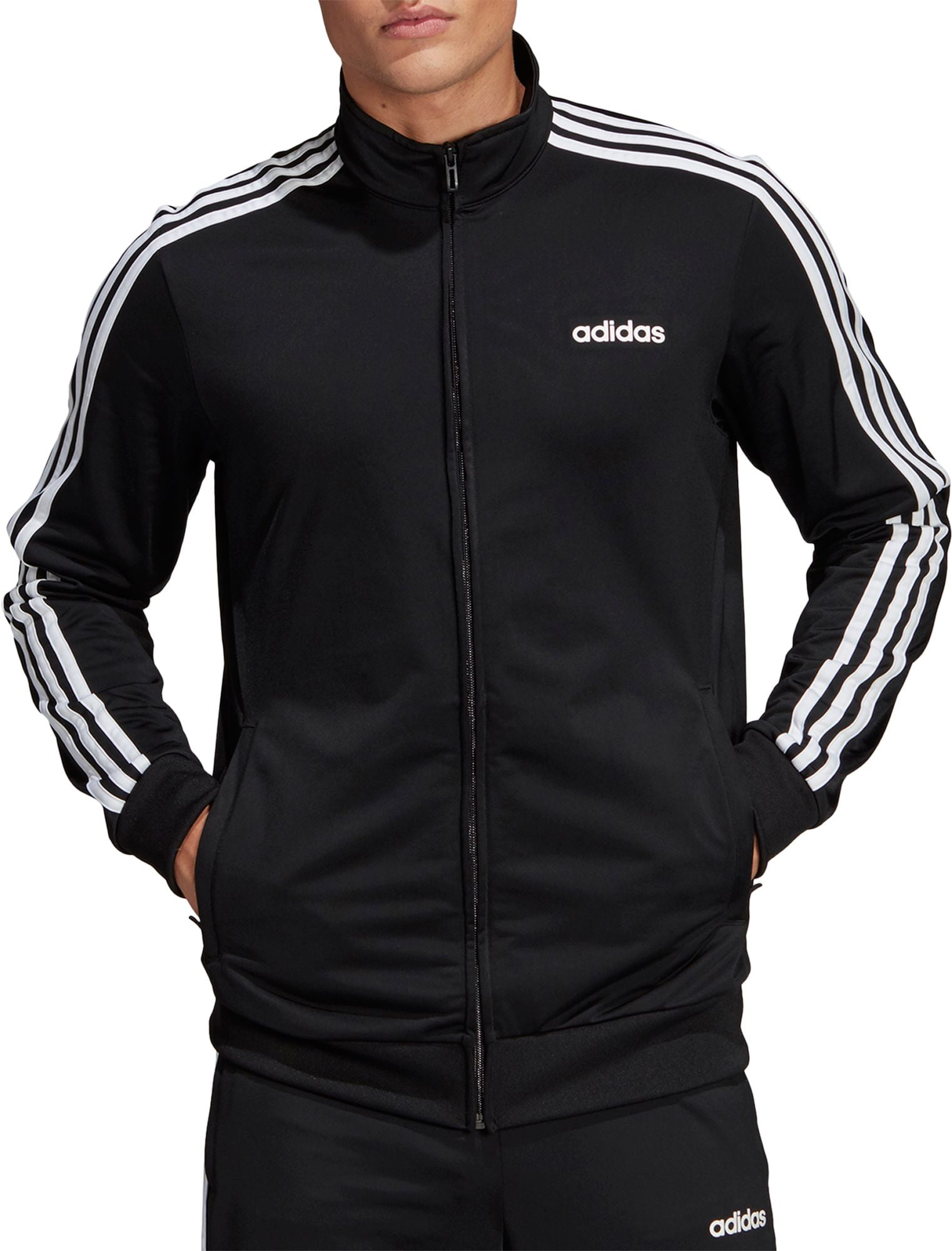 adidas Men's Essentials 3-Stripes Tricot Track Jacket, Black/White