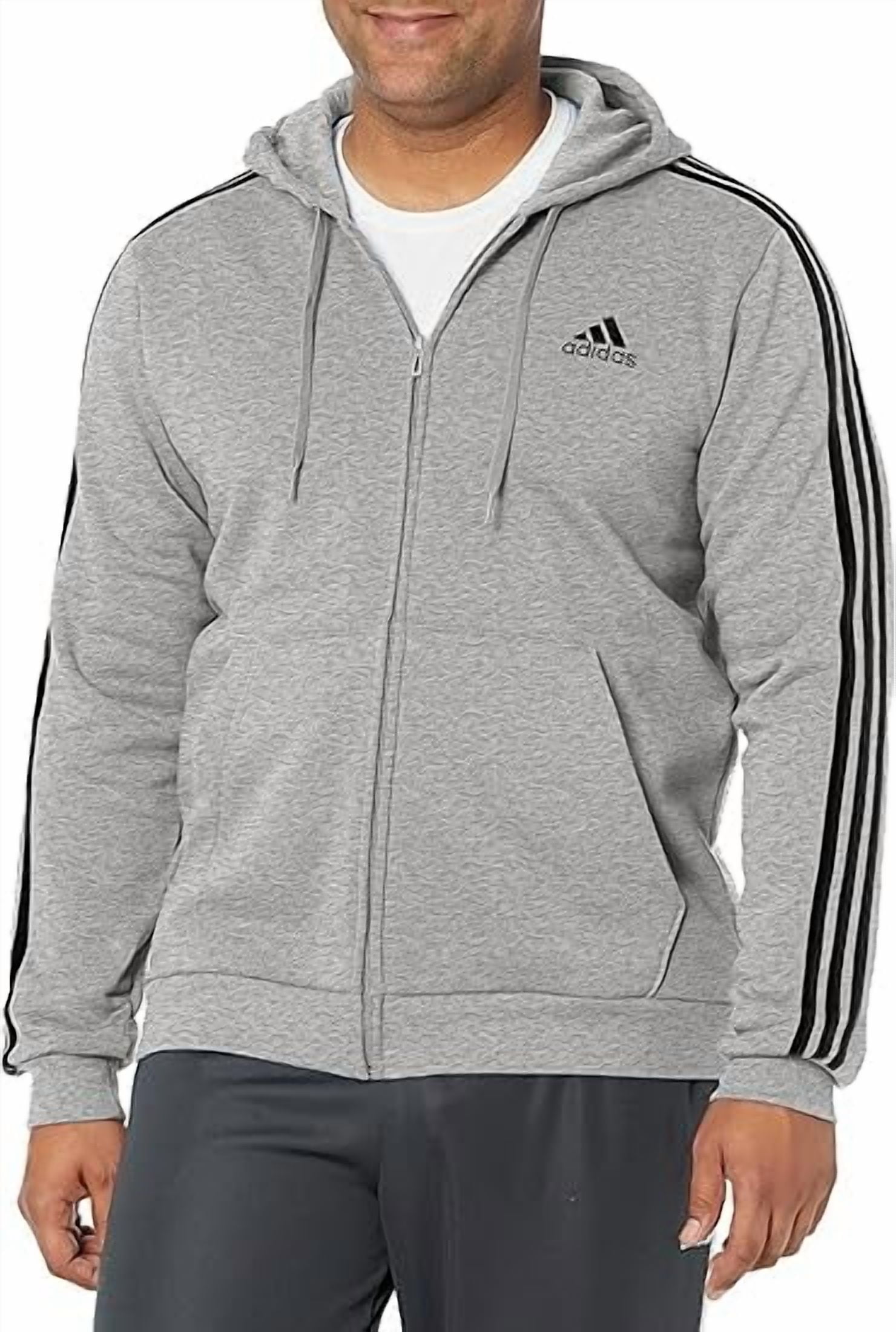 adidas Men's Essentials Fleece 3-Stripes Full-Zip Hoodie, Dark Grey Heather, X-Large