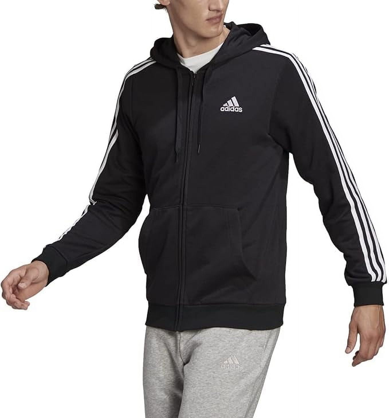 adidas Men's Essentials French Terry 3-Stripes Full-Zip Hoodie, Black/White, X-Large