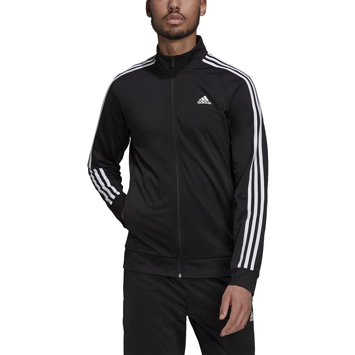 adidas Men's Essentials Warm-Up 3-Stripes Track Top, Black/White, Large ...