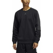 adidas Mens Long Sleeve 3 Stripe Fleece Crew Sweatshirt Pullover Black, Medium