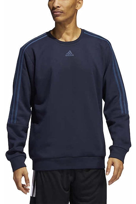 Men's Long Sleeve 3 Stripe Fleece Crew Sweatshirt Pullover (Legend Ink Navy,L)