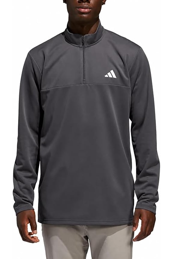 Mens Quarter Zip Pullover  Regular Fit, Stand Collar, Zipper Pockets (Grey, Large)