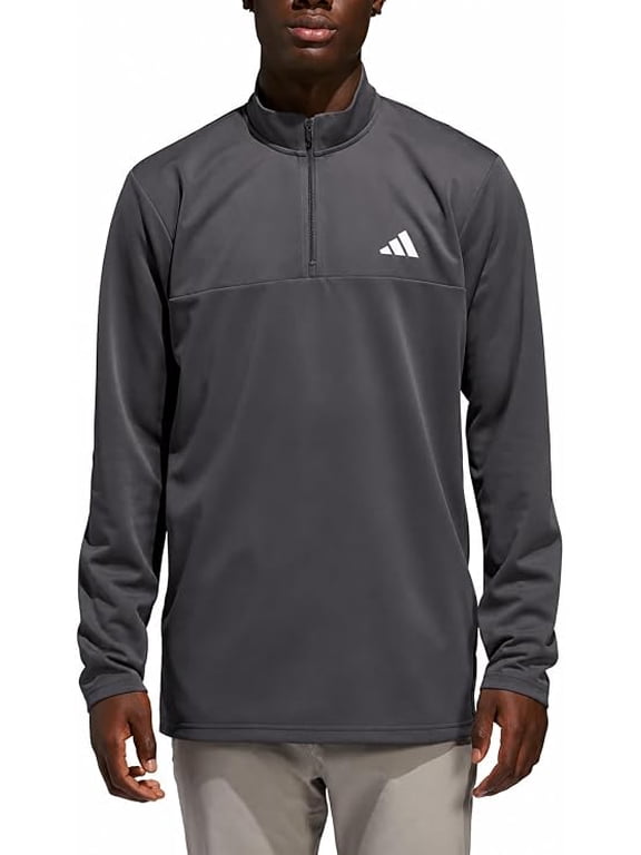 Mens Quarter Zip Pullover Regular Fit, Stand Collar, Zipper Pockets (Grey, Large)