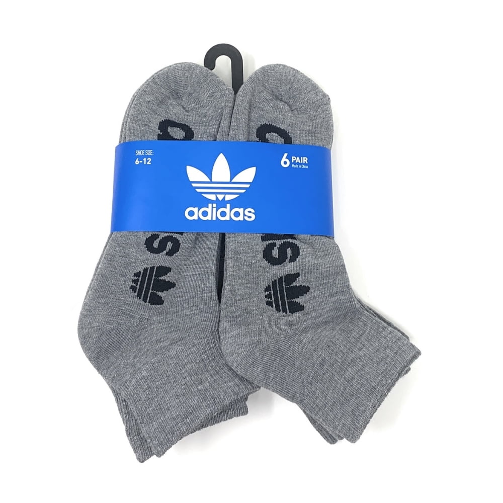 adidas Men's Originals Quarter Ankle Socks, 6 Pairs, (Shoe Size 6-12) (Grey Heather/Black)
