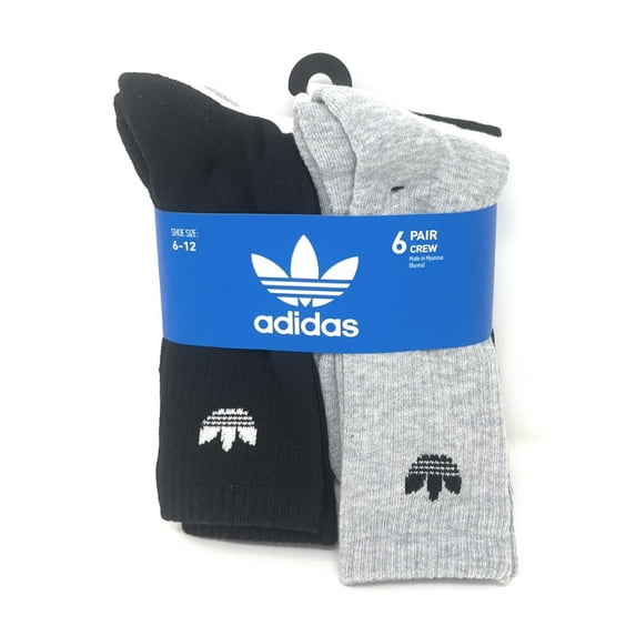 Adidas Men's Originals Trefoil 6 Pack Crew Socks, Black/White/Grey