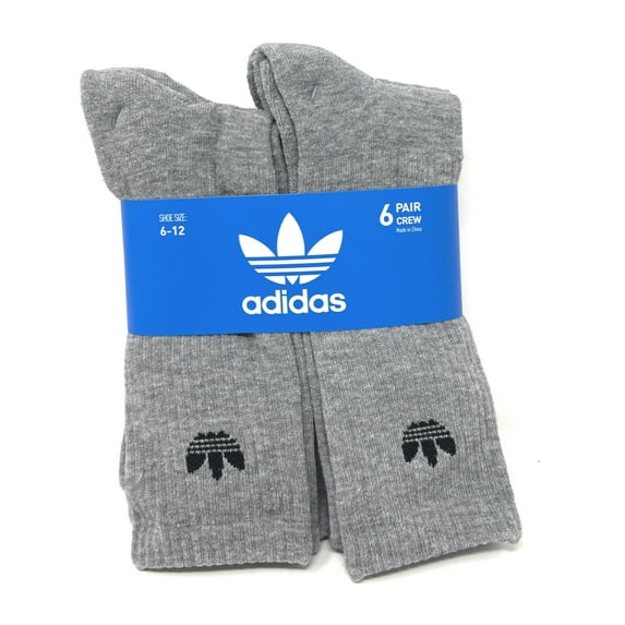 adidas Men's Originals Trefoil 6 Pack Crew Socks, Grey
