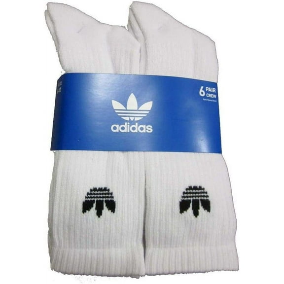adidas Men's Originals Trefoil 6 Pack Crew Socks, White